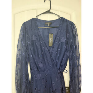 Women's Lulu’s Navy Floral Embroidered Long Sleeve Wrap Dress size M